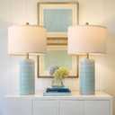 PoKat 23" Light Blue Table Lamps Set of 2, Modern Bedside Lamps for Bedroom, Coastal Ceramic End Table Lamps for Living Room, Ocean Nightstand New Home Decor Lamps