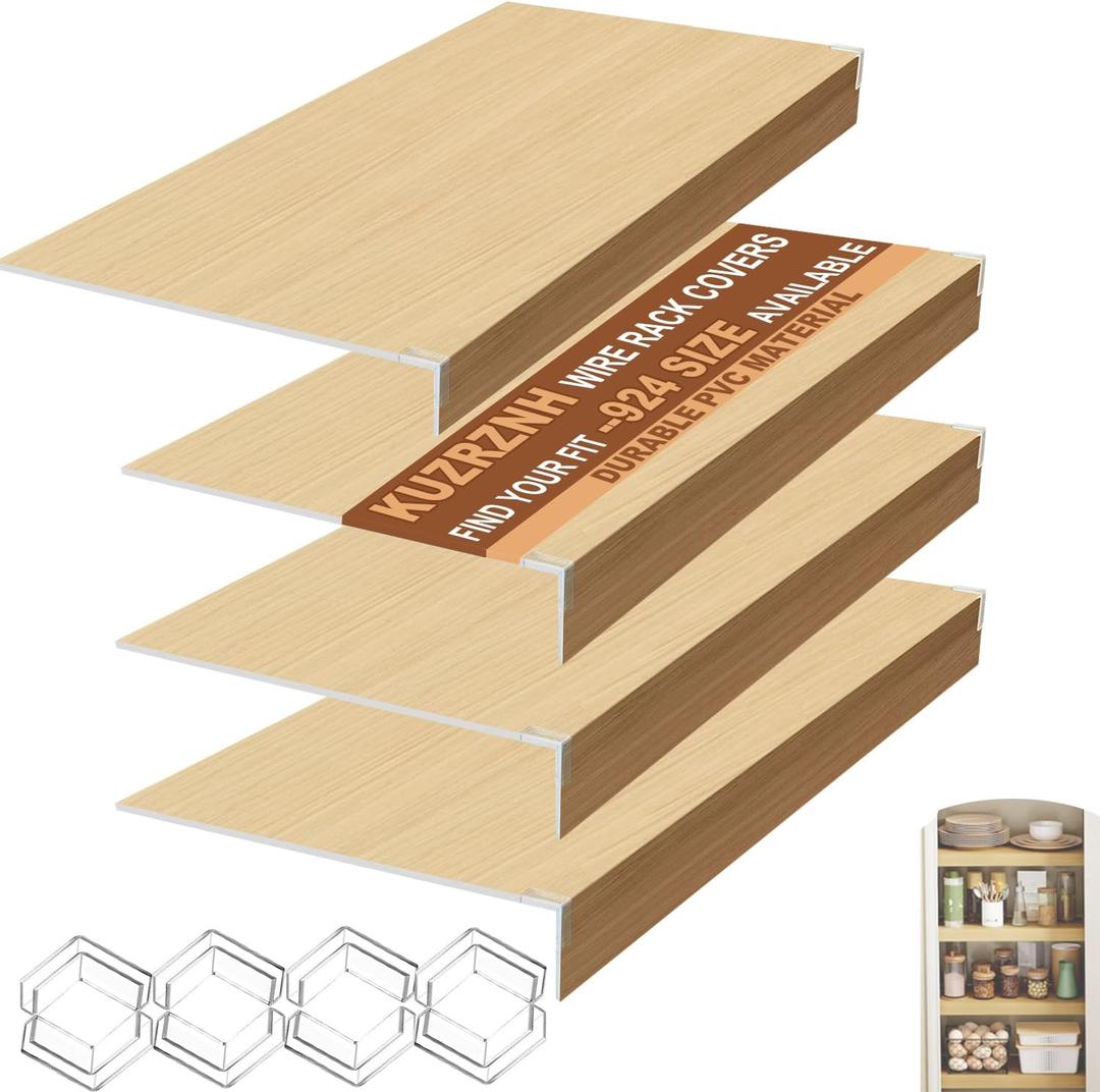 Wire Shelf Covers Set of 4, 40x16x3 in, Durable PVC Shelf Cover for Wire Shelving Pantry, Kitchen Faux Wood Rack Covers, Moisture-Resistant & Easy-to-Clean Organizer Liners, Original Wood