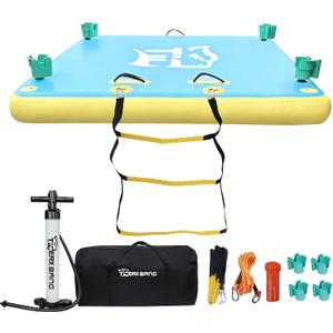 TGERXBANG Inflatable Floating Dock with Cup Holder Swim Air Platform Multi-People Floating Island for Lake Pond Pool Beach Ocean, 6ft/8ft
