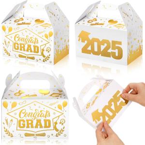 Tenceur 30 Pack Graduation Party Favors Boxes with 2025 DIY Sticker Large Capacity Graduation Treat Cookie Candy Gift Boxes for Class of 2025 Congrats Grad College Party Favors(White and Gold)