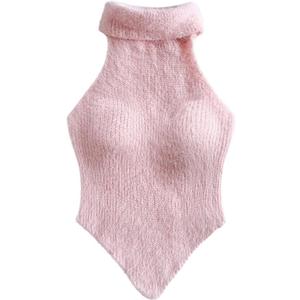 MakeMeChic Women's Turtleneck Sweater Vest Y2k Asymmetrical Sleeveless Fitted Knit Tops XS