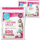 Simply Soft Premium Organic Cotton Balls, 600 Count (3 Bags) 100% Pure Cotton, Certified, Hypoallergenic, Large, Soft & Absorbent for Beauty, Cosmetics, Skin Care, Lint Free