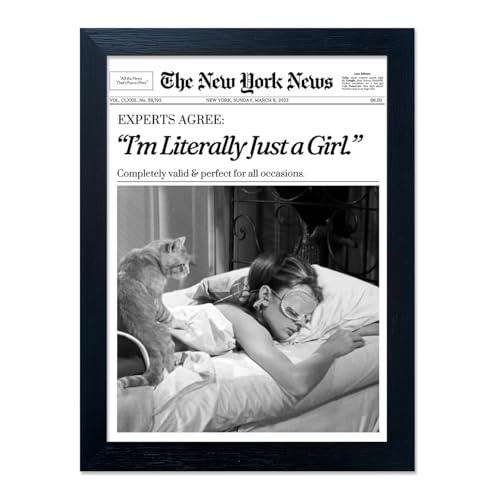 Vintage Black And White Wall Art Newspaper Posters Trendy Wall Art Framed I'm Literally Just a Girl Poster Print Trends New York Wall Decor for Bedroom Fashion Aesthetic Canvas Picture