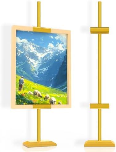 Adjustable Tabletop Easel Stand for Frames up to 29" H, Picture Easels for Display, Gold Easel, Picture Frame Stand, Adjustable Art Easel, Metal Picture Frame Holder Stand Table for Art, Photo (Gold)