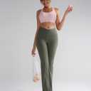 RUNNING GIRL Womens Ribbed V Crossover High Waist Yoga Pants Flare Leggings for Women with Side Pockets (Green, M)