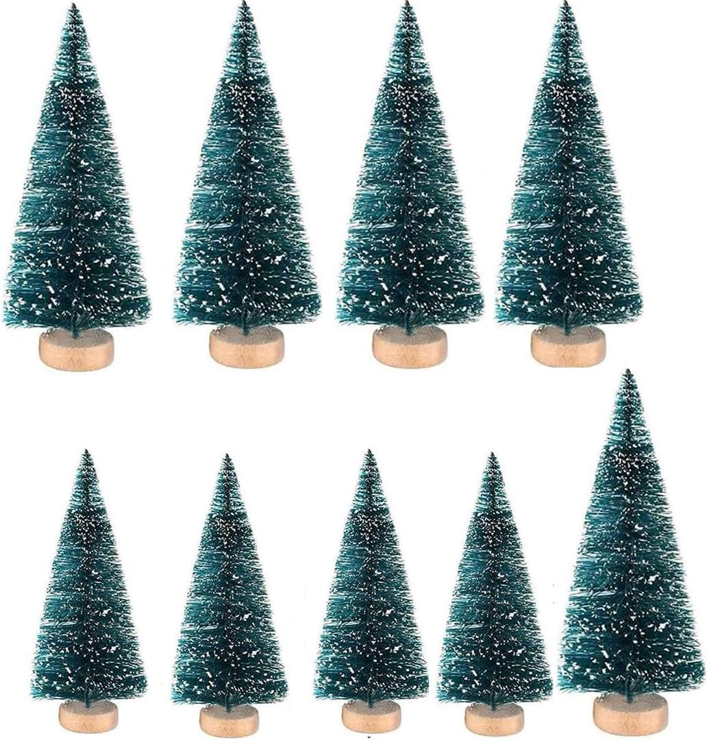 9PCS Artificial Christmas Trees,Sisal Snow Frost Trees Bottle Brush Trees Mini Christmas Tree Pine Tree for DIY Room Decor Home Table Top Decoration