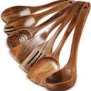 Wooden Spoons for Cooking - 7 Pieces Wooden Kitchen Utensils Set, Smooth Natural Teak Wood Utensil Set, Nonstick Heat-Resistant Cooking Utensils - Lightweight & Sturdy, Wooden Spatula for Cooking