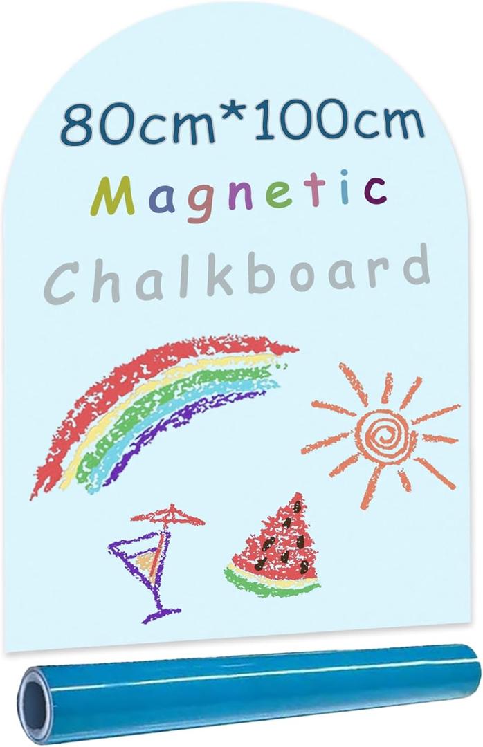 Umtiti 40" x 32" Magnetic Chalkboard Arch Contact Paper for Wall, Peel and Stick Self Adhesive Blackboard Wall Decal Roll with 6 Chalk for Home School, Blue, 80100BU, US