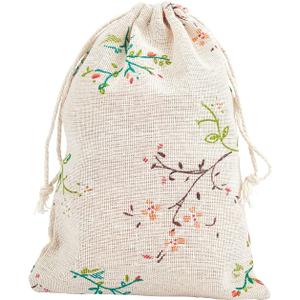 PH PandaHall 50pcs Drawstring Gift Bags 5x7 Inch Floral Burlap Bags Fabric Bag Jewelry Packing Pouches Favors Bag for Spring Jewelry Present Party Wedding Shower Birthday