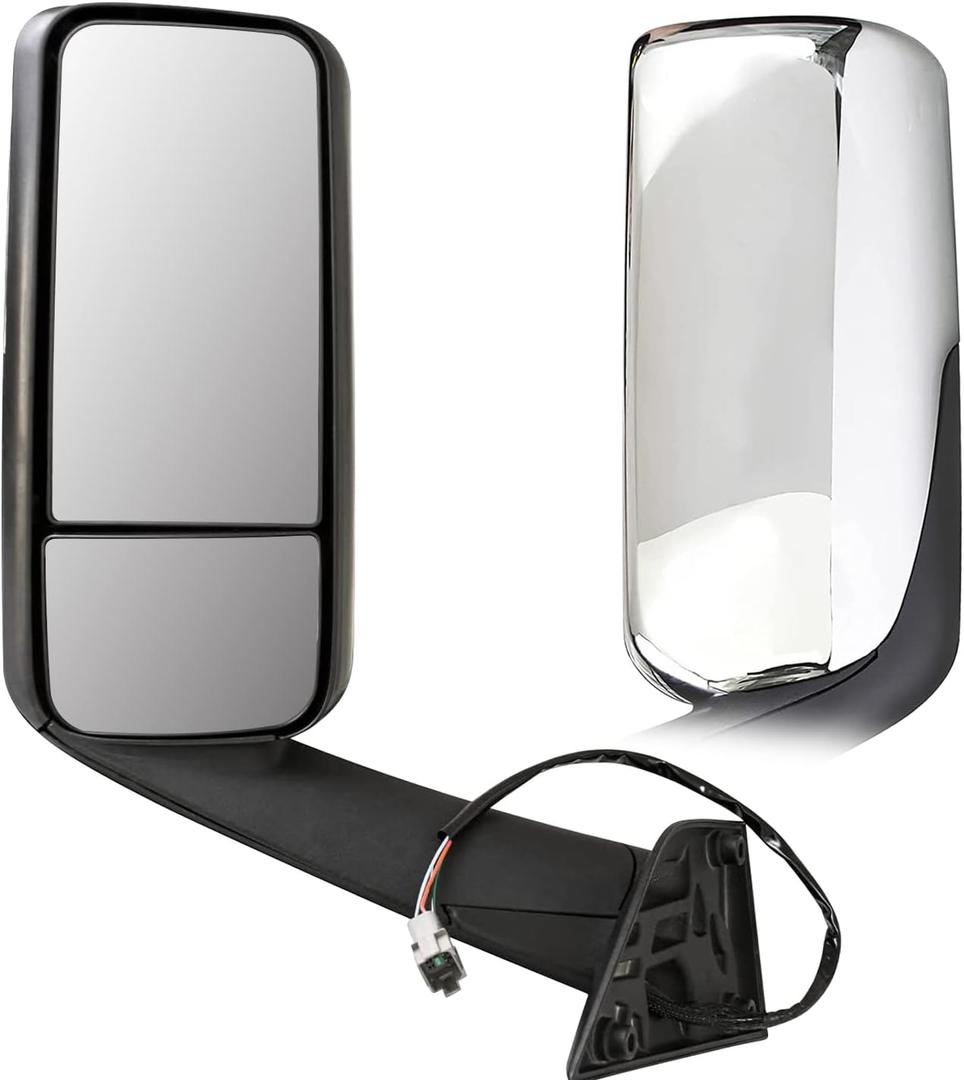 For 2018-2024 Freightliner Cascadia Door Mirror Assembly with Chrome Back Cover Heated Defrost Motorized Left Driver Side LH