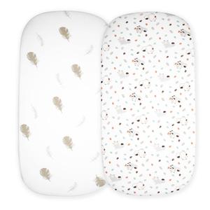 Cloud Baby Bassinet Sheet 32"x16" (2 Pack) - 100% Organic Jersey Cotton, Breathable and Soft for Baby Boy Girl Newborn Infant Unisex (Woodland Animals and Leaves)