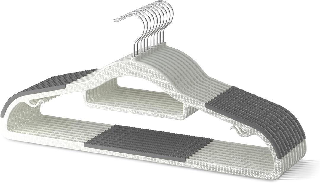 20 Pack Heavy Duty Plastic Hangers, Non Slip Clothes Hangers with Rubber Pads and 360 Hook - Thin Space Saving Hanger, Closet Organizer for Shirt, Pants, Suit, Skirt,Coat - Gray