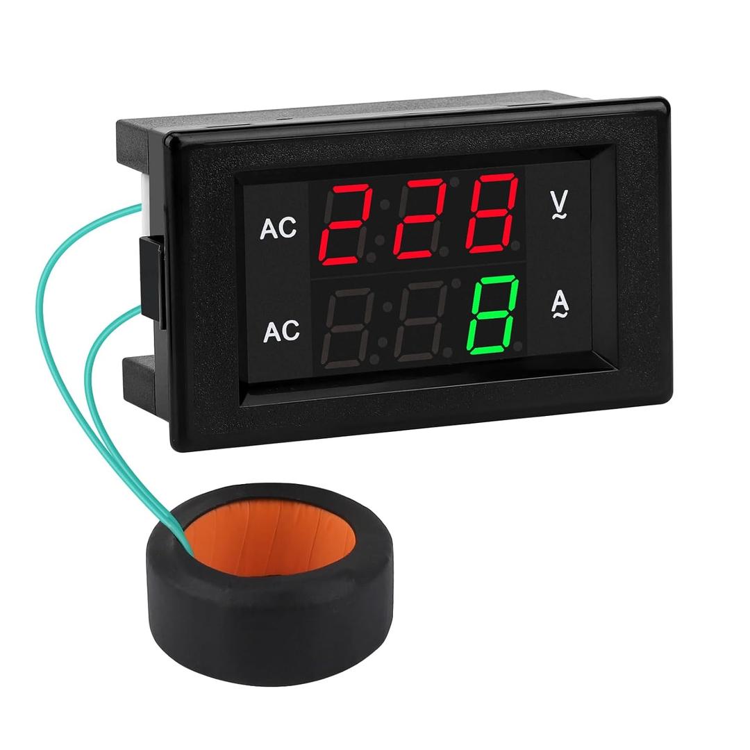 DROK Volt Amperage Meter, AC 500V 500A Digital Voltmeter Ammeter Panel, 0.39" LED 2-in-1 Multimeter, 2-Wire Voltage Amperage Tester with Current Transformer