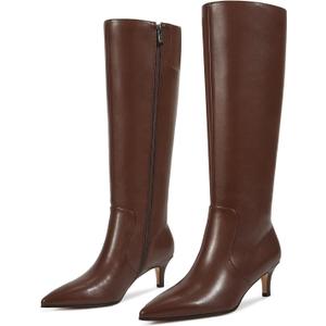 wetkiss Low Heel Knee High Boots for Women Regular Calf Friendly Side Zipper Almond Toe Faux Leather Comfortable Boots for Walking, Dancing, Standing for Long Periods With No Pain (10)