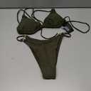 Women's Two Piece Bikini Sets Sexy Halter Ring Swimsuit Triangle String Cheeky Bathing Suit (Olive Green) Small