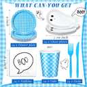 Yungyan 144 Pcs/24 Set Halloween Paper Plates and Napkins Boo Ghost Plates Blue Cups with Forks and Knife Halloween Party Tableware Set for Spooky Birthday Party Decoration Boo Baby Shower