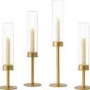 Hewory Gold Candle Holders Hurricane Candlestick Holders, 6Pcs Brass Candle Stick Candle Holder Candelabra, Taper Candle Holders with Glass Candle Cover for Wedding Table Centerpiece Christmas Decor