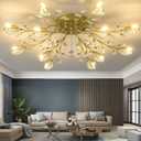 12-light Crystal Flush Mount Ceiling Light,32.3 Inch Gold Leaf Chandeliers
Crystal Semi Flush Mount Fixture,Vintage Branch Chandeliers G9 Bulbs for Dining Room,Living Room,Bedroom,Hallway,Entryway