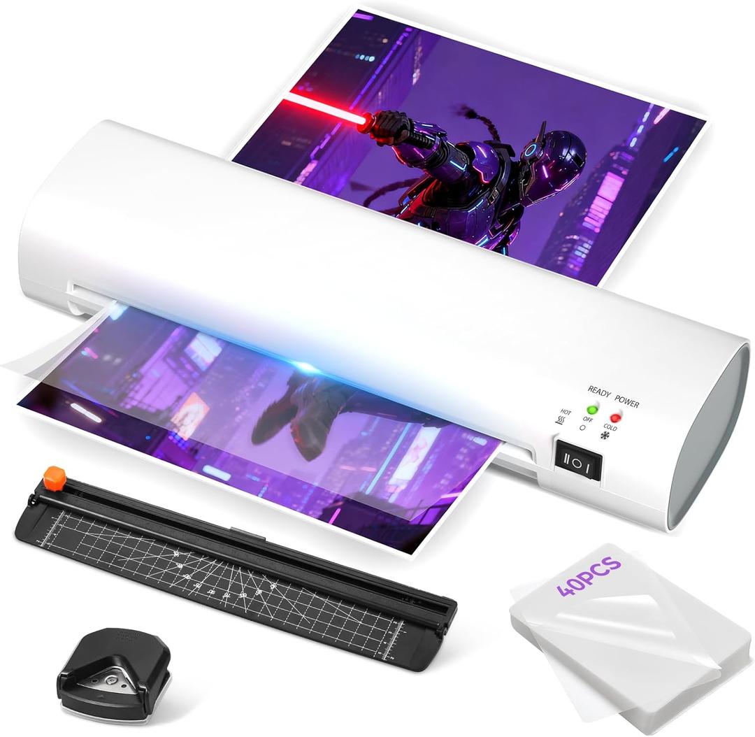 A4 Thermal Laminator with Trimmer & Corner Rounder, 9 Inch Portable Laminator Machine for Home, Office, School, Business, Anti-Jam Tech & 40 Sheets Included