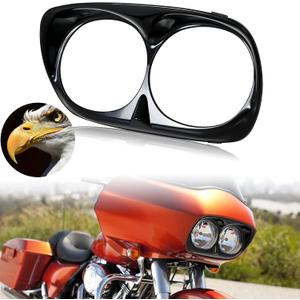 Glossy Black Headlight Bezel Scowl Outer Fairing Extension for Road Glide 98-13, Head Light Headlamp Bezel Trim Outer Fairing Cowl for Harley Davidson Motorcycle Road Glide 1998-2013