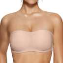 Vertvie Women's Wireless Strapless Bra Seamless Padded Bandeau Bra Non-Slip Silicone Tube Top Push Up Convertible Bralette (Large)