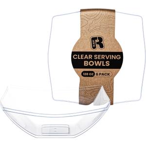 R-kay 6 Pack Extra Large Square Serving Bowl - 128 Ounce Plastic Serving Bowls For Entertaining - Clear Plastic Bowls For Salads And Snacks - Disposable bowls For All Occasions