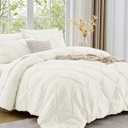 Sasttie King Size Comforter Set, 7-Piece Bed in a Bag, Pintuck Bedding Set for All Seasons, Includes Comforter, Flat Sheet, Fitted Sheet, Pillowcases and Pillowshams, Ivory