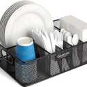 Gennua Kitchen Paper Plate Organizer for Cabinet, Counter, Picnics, Parties & More, Extra Large Utensil Caddy Crafted of Thick Iron Mesh With 6 Compartments for Paper Plates & Plastic Silverware