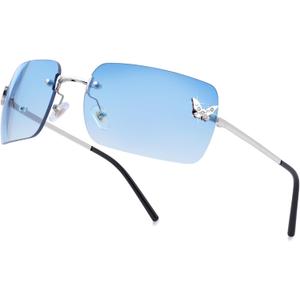 knliwkm Rimless Rectangle Y2k Sunglasses for Women Men Cute Small Clear Frameless Tinted Lens 2000S Fashion Shades Butterfly (Silver, Gradient Blue)