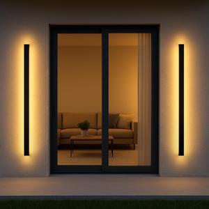 Porch Lights Outdoor Set of 2,59 Inch Outdoor Wall Lights,Waterproof Ip65 Linear Wall Lights,45W Wall Mount Exterior Light Fixture for House, Porch, Garage (3000K Warm Light)