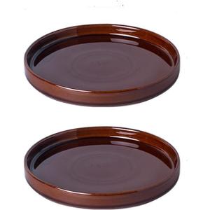 Ceramic Plant Saucer 7 Inch, 2 Pack Round Plant Trays for Indoors/Outdoors, Flower Pot Saucers for Holding Water Drips and Soil, Ceramic Drainage Tray for Plant Pot (Reactive Glaze Brown)