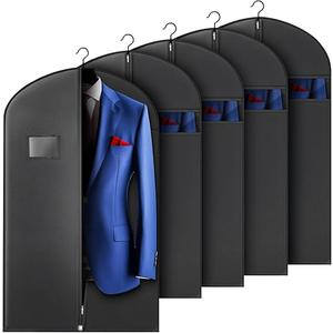 Hleelomi 5 Pack 40inch Suit Bag Garment Bag for Travel and Storage, Garment Bags for Hanging Clothes with Zipper and Visible Transparent Window, Black