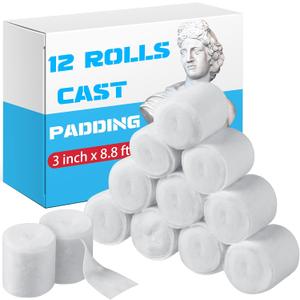 Nuanchu 12 Rolls Medical Cotton Cast Padding Roll Individual Pack Soft Plaster Cloth Gauze Roll Undercast Padding Wrap Bandage for Halloween Bandage Art Body Casts Mask Making Craft (3 Inch X 8.8 ft)