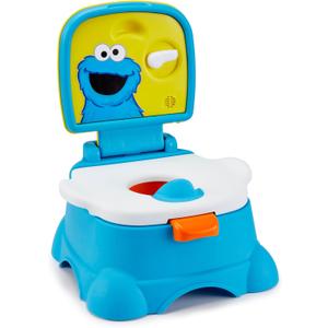 Sesame Street Cookie Monster Terrific 3 in 1 Potty Training Toilet Seat and Step Stool, Easy Clean Design with Flush Handle and Sounds, Portable, Great for Travel, Perfect for Toddler Boys & Girls 1-3