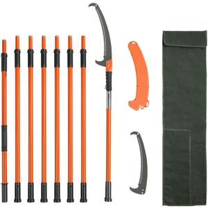 Manual Pole Saw, 7.3-27 Ft Extendable Tree Pruner Set, Manual Branch Trimmer with Lightweight 8 Fiberglass Handles, for Pear Tree, Fir Tree, Other High Trees and Shrubs, Red