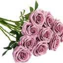 IUKnot Artificial Rose 10pcs Open Flower Bouquet Faux Rose Stems for Wedding Arrangement, Bridal Bouquet, Centerpiece, Fake Faux Silk Flowers (Mauve)