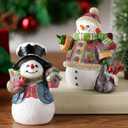 2 Pcs 5 Inch Snowman Figurines Rustic Christmas Table Decorations Indoor Resin Snowman Decor Tabletop Statue for Xmas Winter Party Home Office Mantle Desk Shelf Holiday Gifts(Classic)