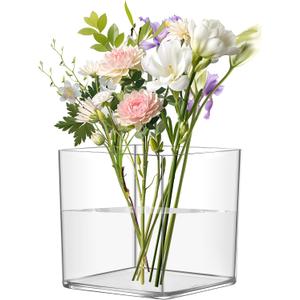 Acrylic Cylinder Vase, Thick Vase, Non-Breakable Plastic, Decorative Centerpiece for Home or Wedding, 7.87"x7.87" Square - Clear