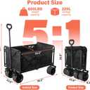 Collapsible Wagon Cart with All-Terrain Wheels - Folding Utility 600LBS Heavy Duty Wagons Carts for Grocery Sports Garden Shopping Camping Fishing (Black, 220L)