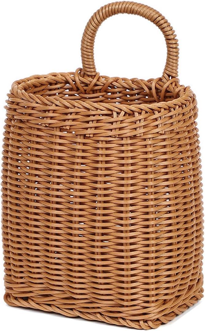 Hanging Wall Basket Plastic Woven Front Door Basket, Decorative Door Baskets for Flowers Plants, Hanging Wicker Basket for Kitchenware Farmhouse