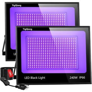 Upgraded 240W LED Black Light with 10ft Cable, IP66 Outdoor Blacklight Flood Light, Powerful Floodlight with Plug Switch for Christmas Halloween Neon Glow Dark Party Body Paint, 2 Pack