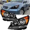 Headlights Fit for 2005-2010 Honda Odyssey Pair of Projection Headlamp Replacement Parts Black Trim Frame Amber Reflector LH+RH