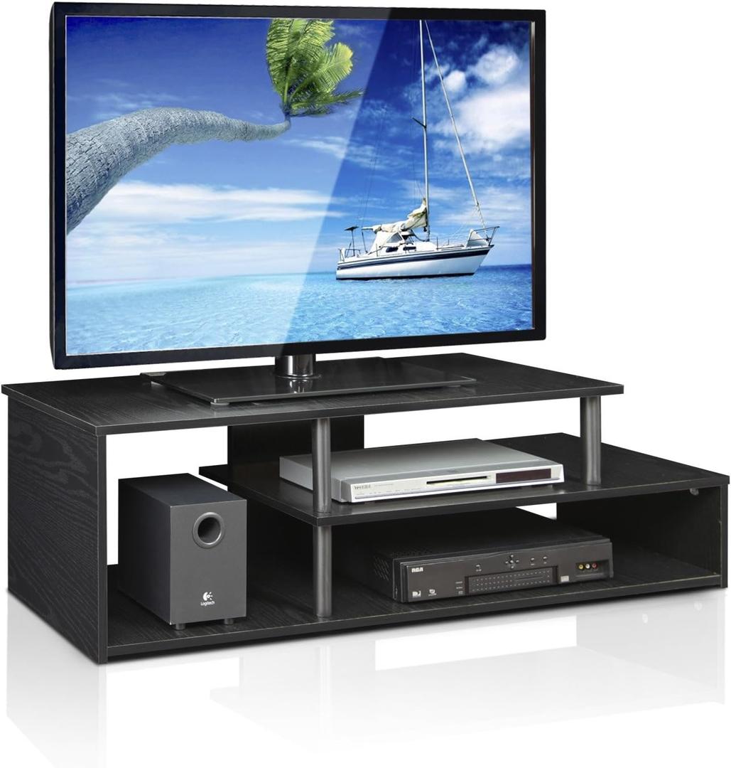 Furinno Econ Low Rise TV Stand, Black/Black, 14.6"D x 48.7"W x 15"H