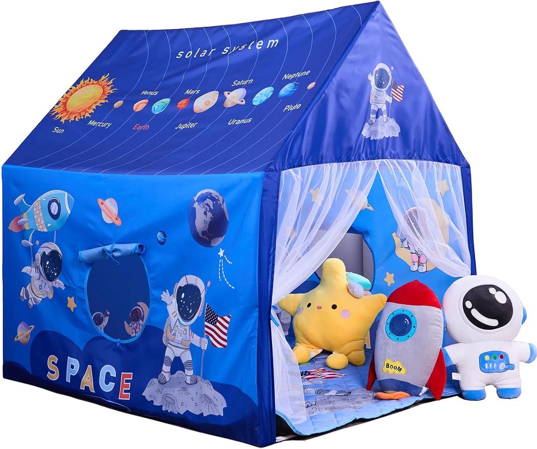 Space Rocket Ship Kids Tent with Mat for Boys & Girls Aged 3+ Toddler for Indoor Outdoor Playhouse Tent Set Sizes 4746.838.1In,Washable