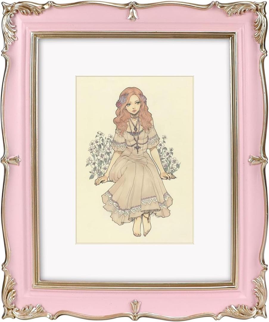 PHAREGE Vintage Picture Frame 8x10 Pink Gold, 8 by 10 Ornate Decorative Antique Frame with Mat for 5x7 Photo, Fancy Matted Frame for Desktop or Wall, Horizontal or Vertical
