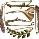 6PCS Extra Large Decorative Fashion Safety Pins for Clothing Giant Retro Sweater Lapel Pins  Vintage Brooch Pins for Women (Bronze)