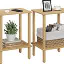 TUTOTAK End Table, Set of 2, Side Table, Nightstand, 2-Tier Storage Shelf, Sofa Table for Small Space, Living Room, Bed Room, Natural TB01BN035