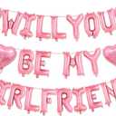 3 x Will You Be My Girlfriend Balloons-16 Inch Pink Foil Letters Balloon 18 inch Heart Balloon Valentines Day Balloons for Wedding Engagements Proposals party Decorations