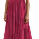 Womens Summer Dresses Loose Sleeveless Spaghetti Strap Asymmetric Tiered Maxi Dress (Medium, Rose)
