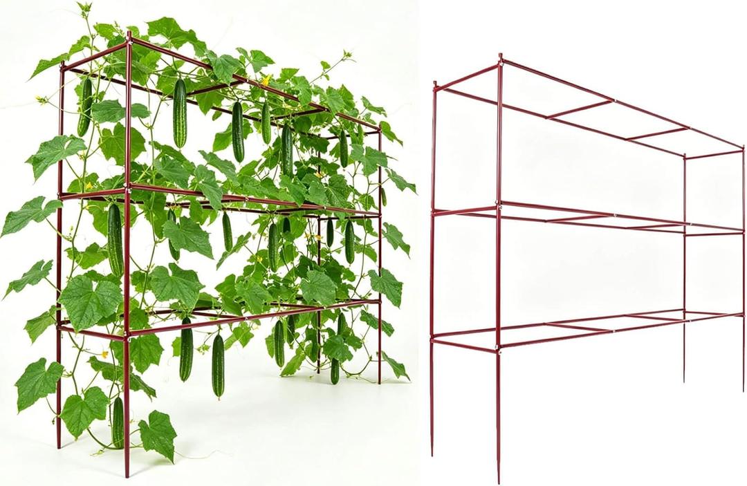 2 Pack Cucumber Trellis, Trellis for Climbing Plants Outdoor, 58" L x 14" W x 47" H Heavy Duty Metal Garden Plant Support for Raised Beds, Peas, Okra, Vines & Flowers
